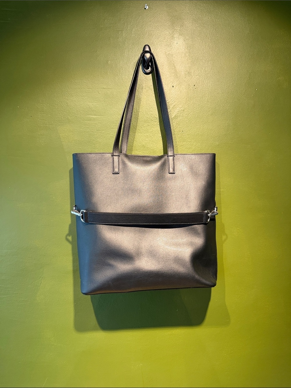 Away Latitude Black Leather Tote Bag with Detachable Strap